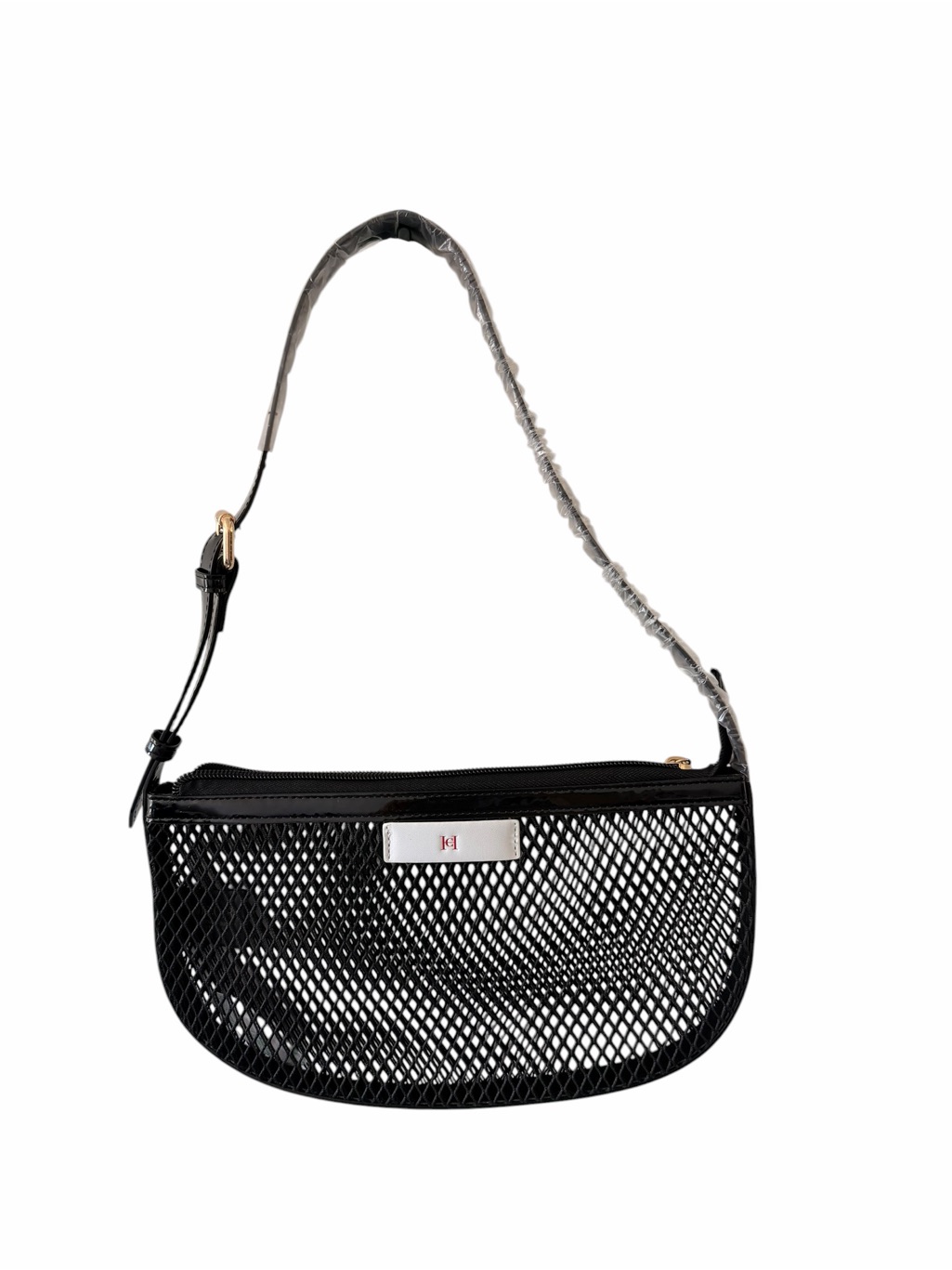 Gwp Carolina Herrera Black Mesh Shoulder Bag With Gold Accent